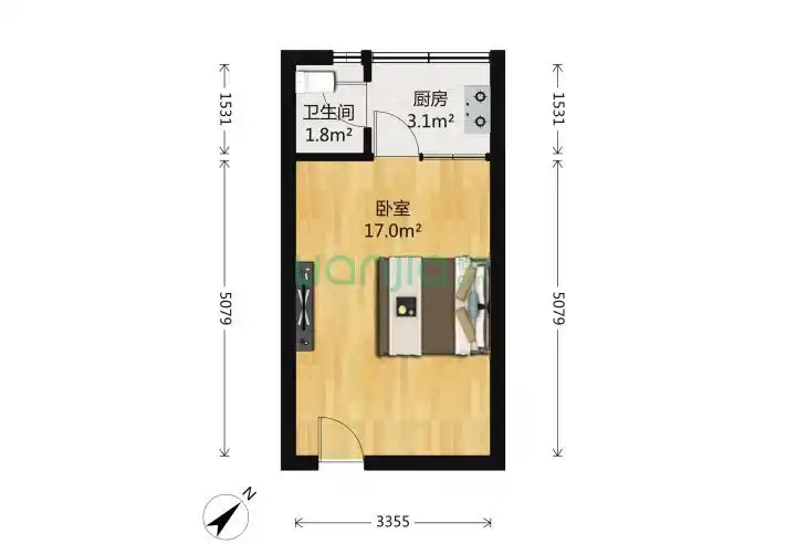 深圳茂业城1室0厅1卫30平米户型图