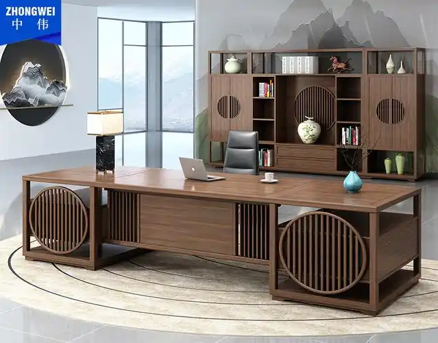 办公家具大班台/主管桌更新时间:2022年03月11日中伟新中式实木老板桌