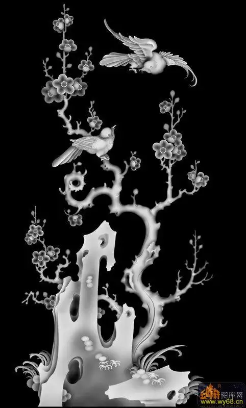 梅花 鸟-电脑雕刻图 - 云峰轩雕刻图库网