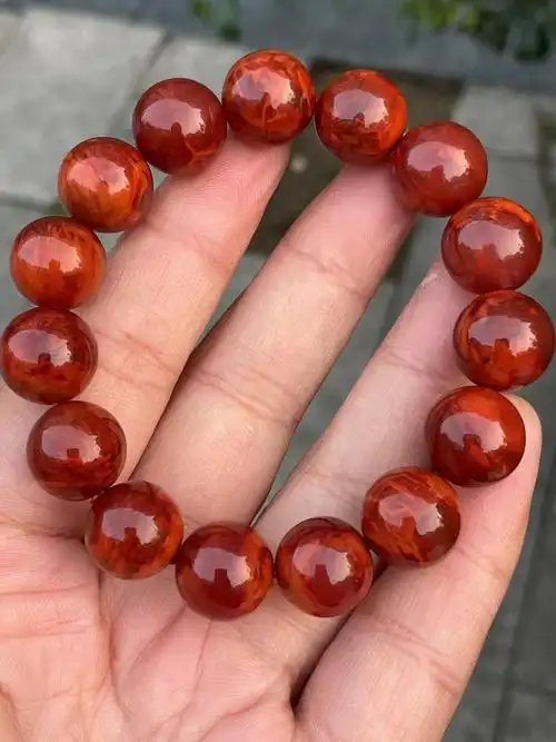 天然南红火焰纹老矿圆珠手串玛瑙满色满肉老型手链四川凉山收藏级
