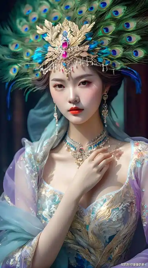 美女壁纸,古风羽毛下的御姐女王