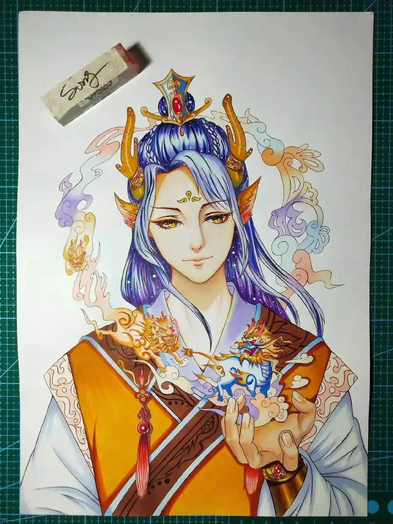 古风马克笔手绘——麒麟祥瑞.中秋节快乐.放假啦.#马克笔手绘 - 抖音