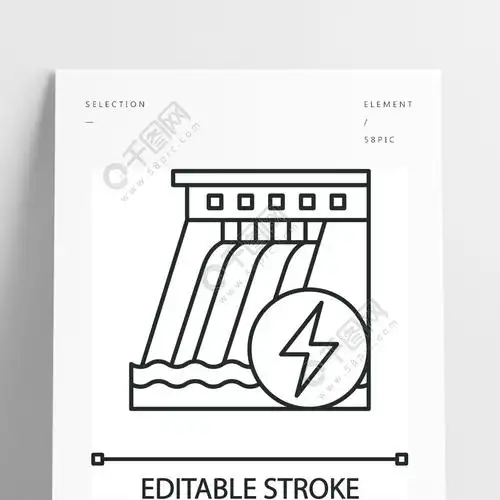 水力发电轮廓符号矢量孤立的轮廓图可编辑的笔划水力发电大坝线性图标