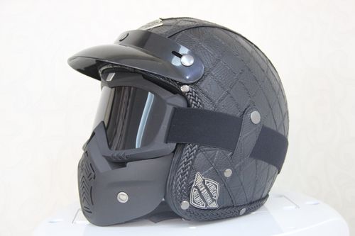 四季复古哈雷个性男女皮盔摩托车电动摩托车头盔