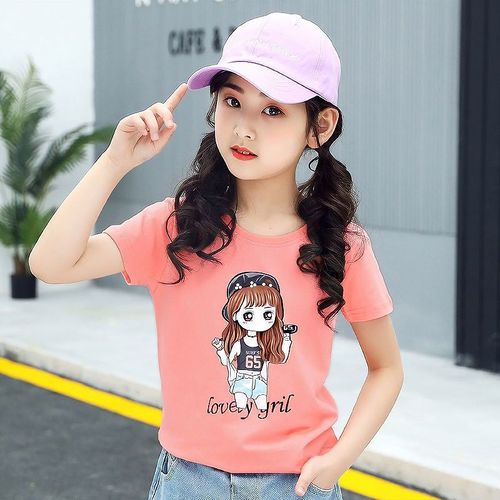 女孩夏装卡通大童五年级小学小孩女宝三年级半截袖中童儿童小女生