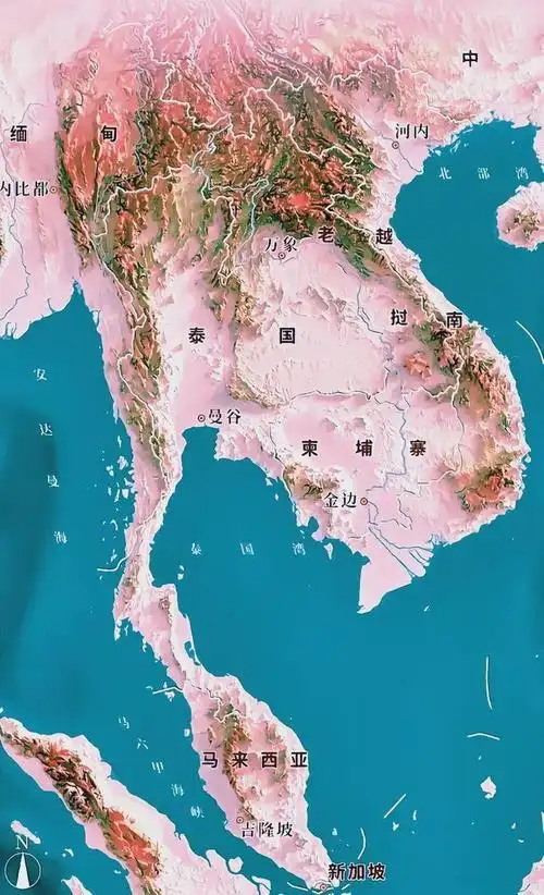 直到看到中南半岛的地形图才发现原来半岛南部还有大片平原地带