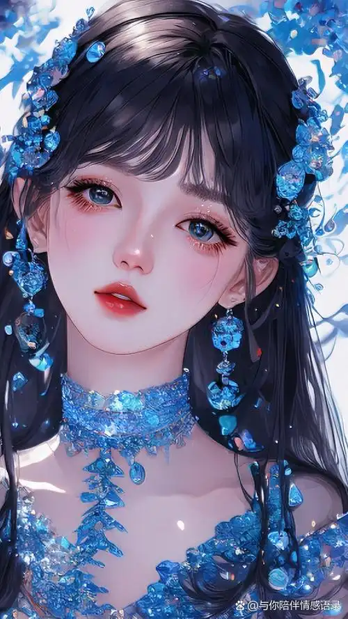 深蓝梦境,邂逅蓝眸少女  在这深邃的蓝色梦境中,我邂逅了一位黑发蓝瞳