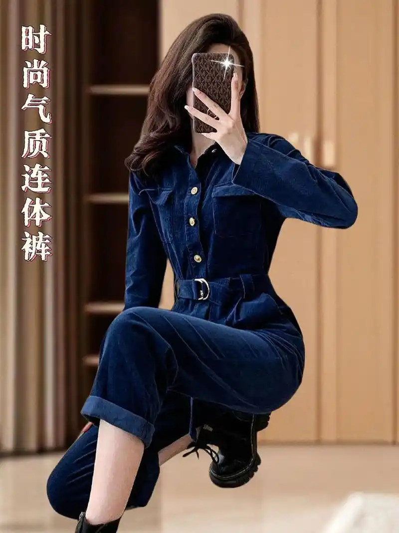 气质时尚秋冬连体裤.96米兰设计师款工装连体裤,高腰显瘦,阔 - 抖音