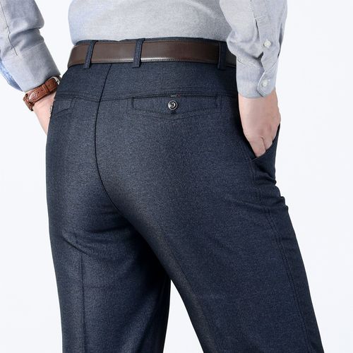 中年男裤厚款秋冬高腰西裤男士宽松中老年爸爸装 蓝灰色(厚款) 34(二