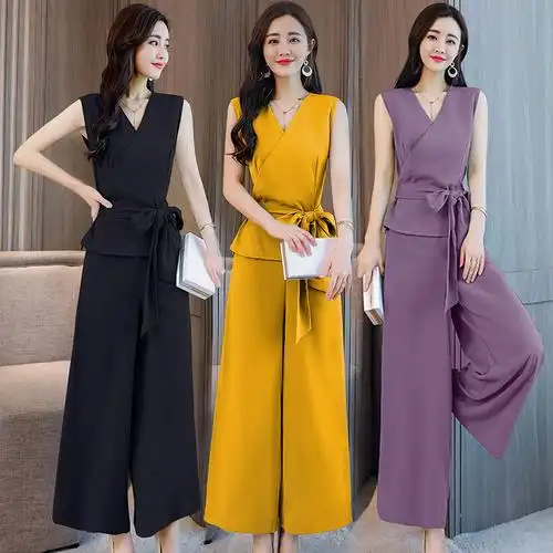 时尚套装女女士夏装新品韩版俏皮洋气女装夏款雪纺阔腿裤两件套潮