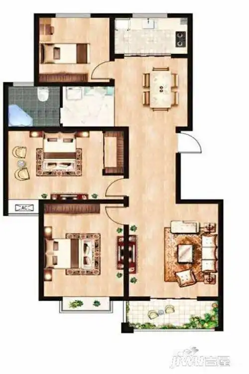 开封东京御园三室一厅一卫户型图_首付金额_3室1厅1卫_124.