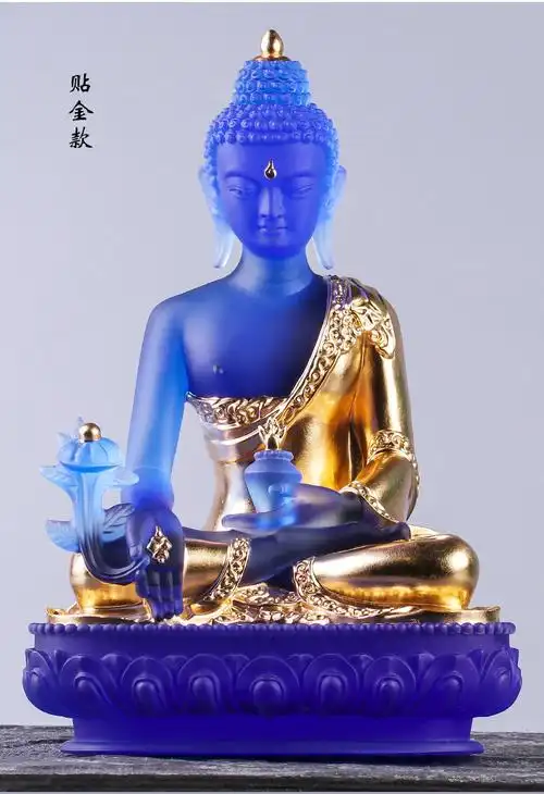 40cm大号贴金琉璃药师佛药师琉璃光如来佛像寺院佛堂家用结缘摆件不贴