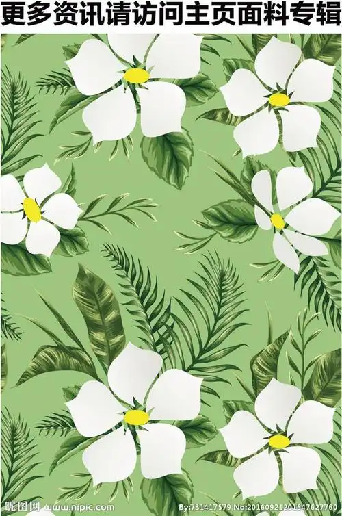 清新棕榈叶 芭蕉叶 栀子花 矢量花卉图案 女装印花图案 绿色植物图案