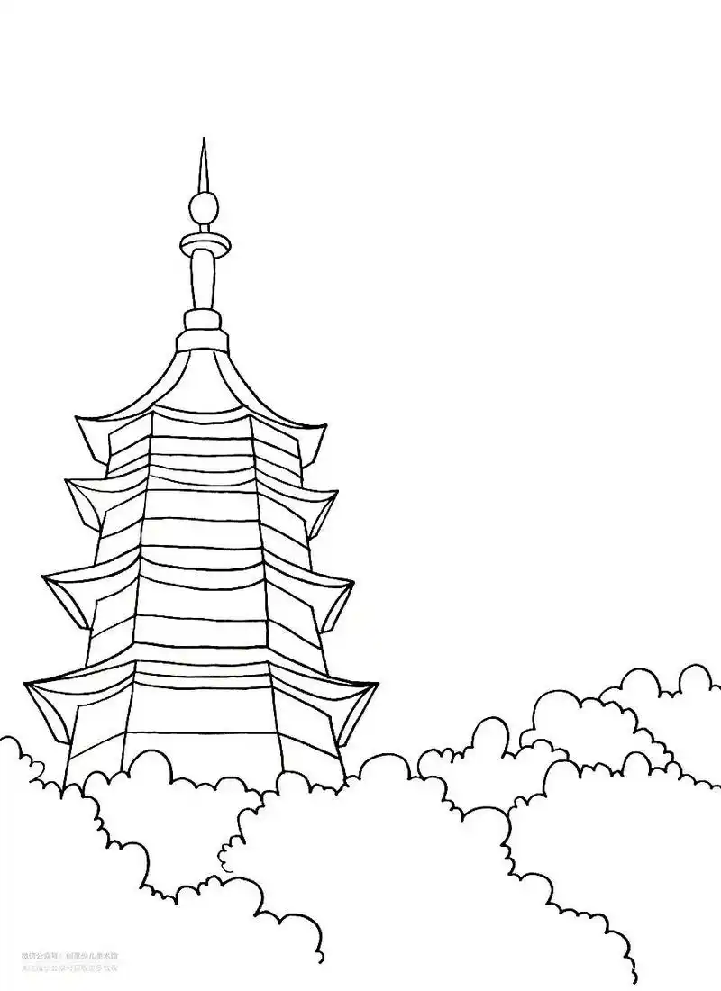 儿童画教程|探寻中国传统古建筑《巍然屹立的古塔》