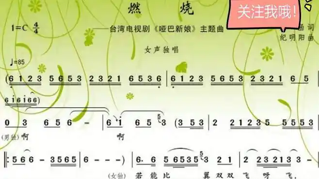 歌曲简谱视唱《燃烧》(哑巴新娘)-音乐视频-搜狐视频