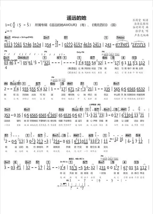 遥远的她  标准乐队伴奏总谱 吉他谱