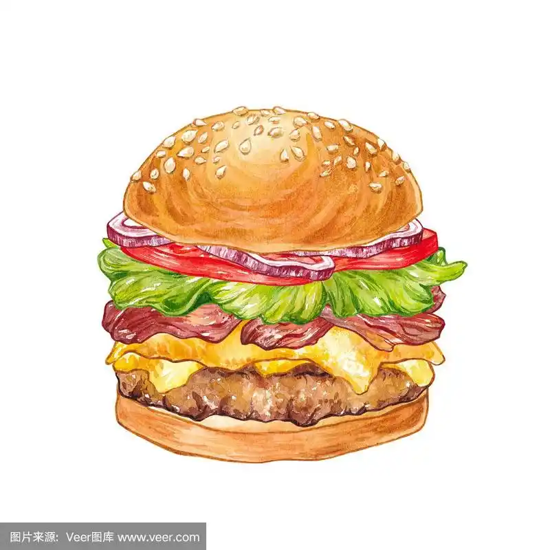 手绘水彩汉堡