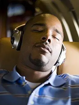 特写,一个,男人,听歌,耳机,飞机