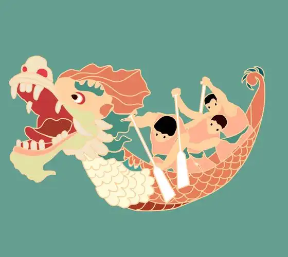 端午节划龙舟新中式无字矢量插画