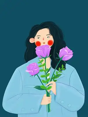 小清新玫瑰花女孩插画人物素材手原创扁平风简约卡通情人节214告白