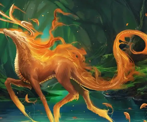 手绘龙马卡通动漫可爱线条麒麟金鱼飞马森林