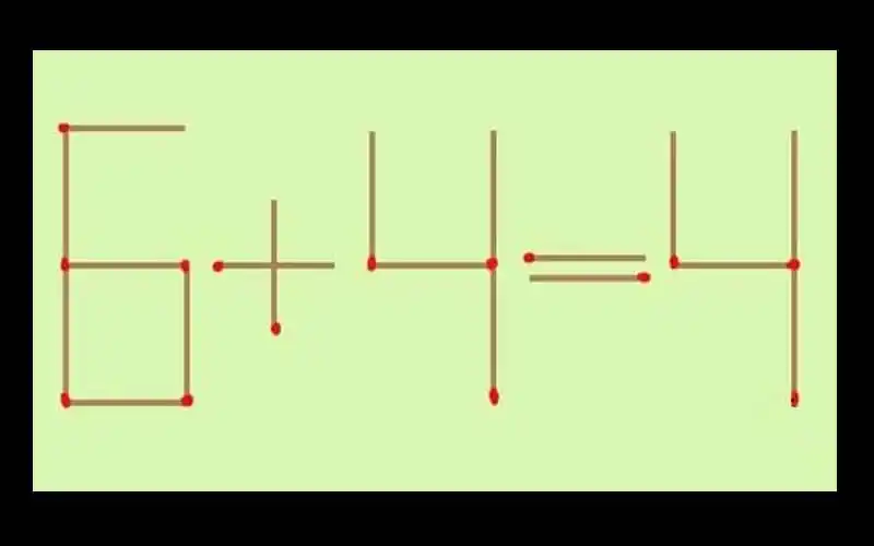 「6 4=4」是错的答案,现在只要移动一根火柴就能把答案改正,看似简单