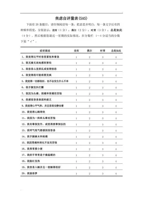 焦虑抑郁自评量表综合版