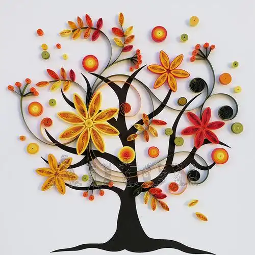 四季常青树 衍纸线稿图纸衍纸画材料包 教学底稿图底纸图稿 autou