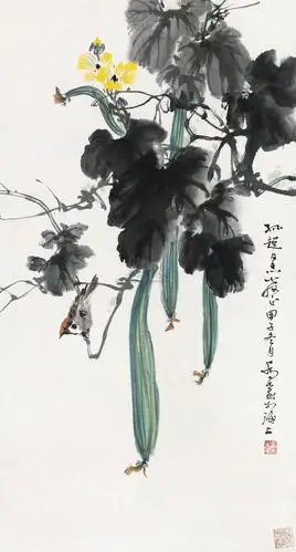 04971984年作丝瓜立轴设色纸本