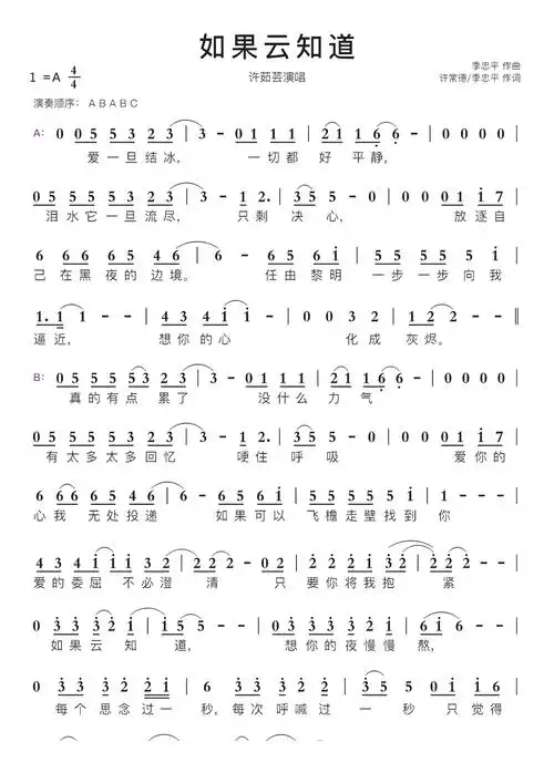 如果云知道智能简谱许茹芸演唱