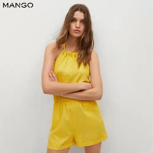 亚麻工装系脖连体短裤