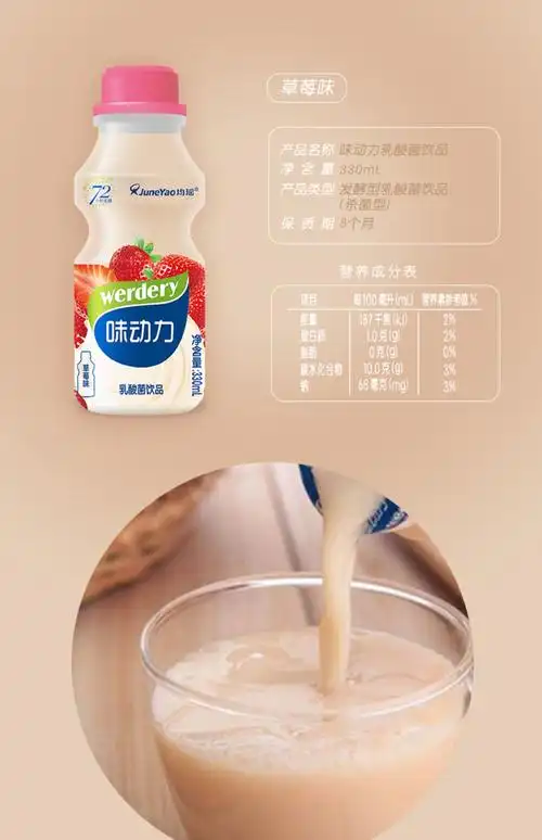 均瑶味动力脱脂深度双发酵乳酸菌饮料 草莓330ml*6 适合儿童早餐_购物