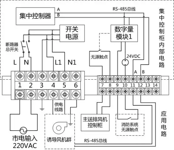 消防风机多线接线图
