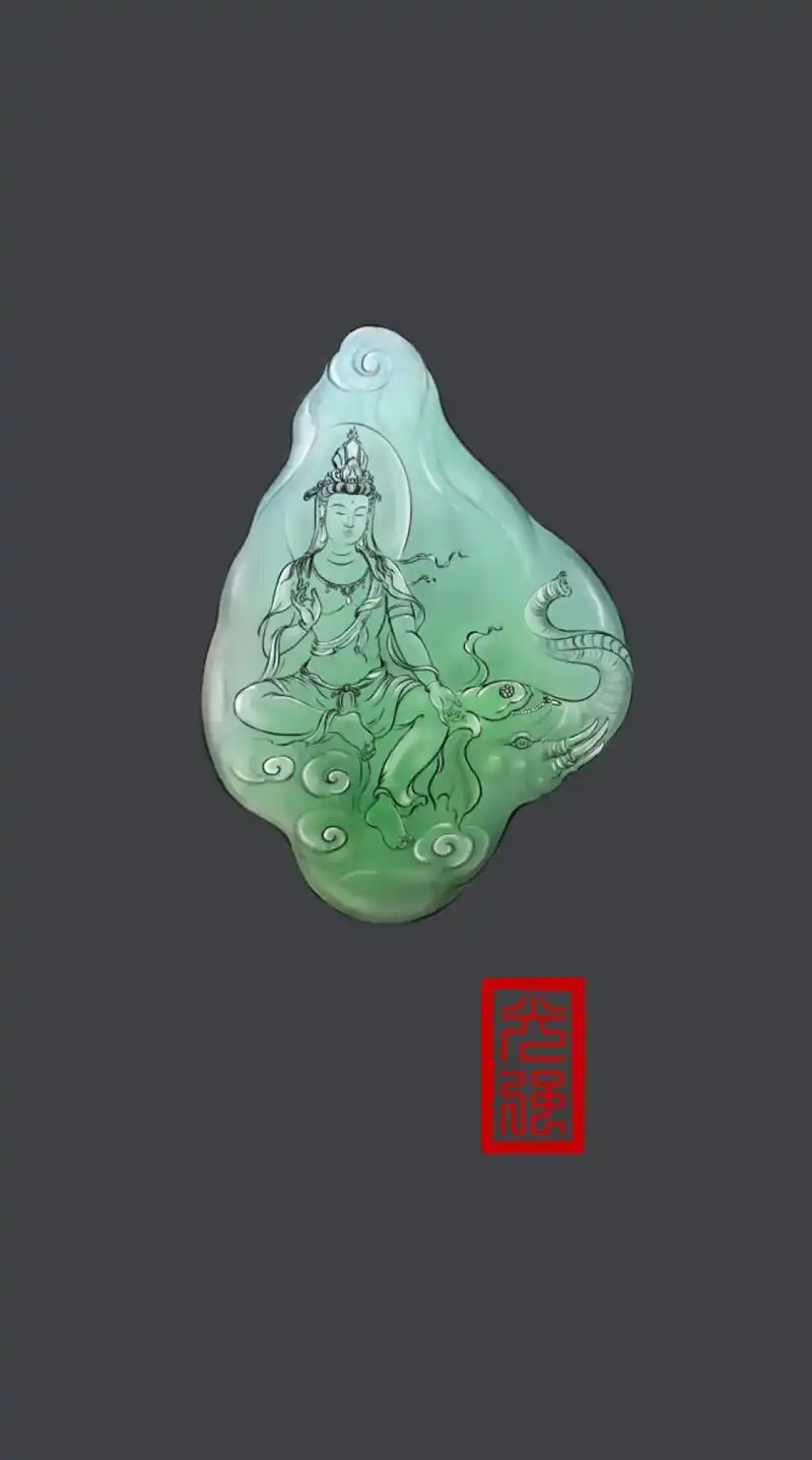 普贤菩萨#翡翠 #玉雕设计 #私人制定 #画画 #国风古韵 - 抖音