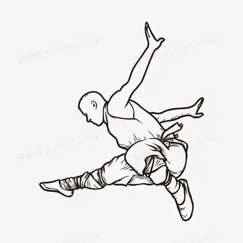 一组手绘线稿僧侣武术功夫系列一免抠元素
