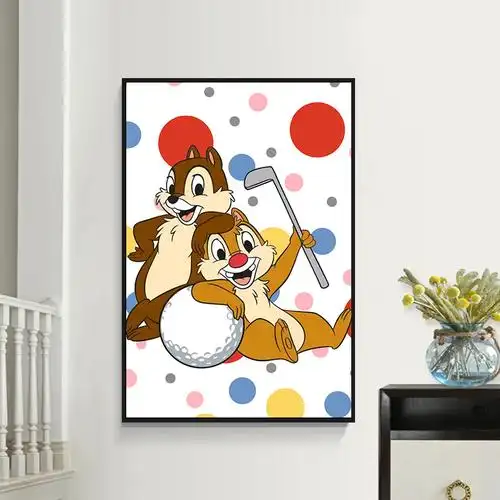 奇奇蒂蒂迪士尼数字油画diy卡通动漫手绘丙烯画油彩画客厅装饰画