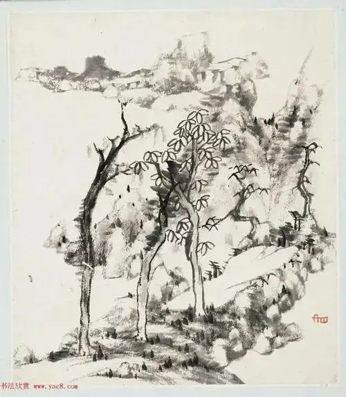 题为山水册,实则十开山水,四开花鸟,六开题画诗,俱是八大山水所作精品