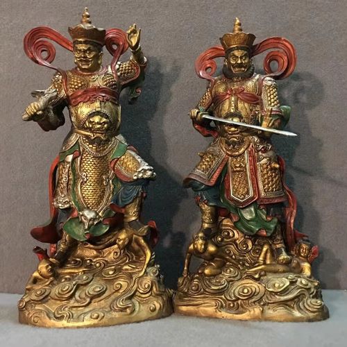 纯铜四大天王佛像摆件四金刚护法一套大号家居办公室佛堂供养神像 长