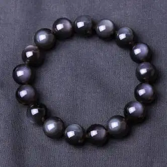 千古檀孤品满月眼蓝眼鬼眼冰种黑曜石手链冰彩黑曜石手串12mm男女款