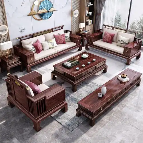 新中式古典家具组合乌金木现代仿古国潮别墅大小户型客厅实木沙发