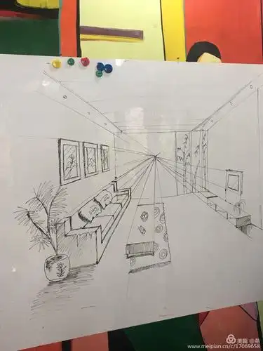 大班室内透视图,一点透视作画