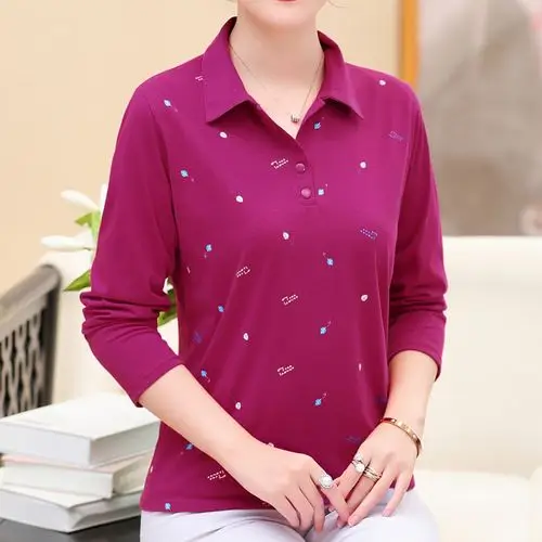 t恤女七分袖宽松翻领纯棉春装中袖上衣韩版带领中年妈妈装polo衫