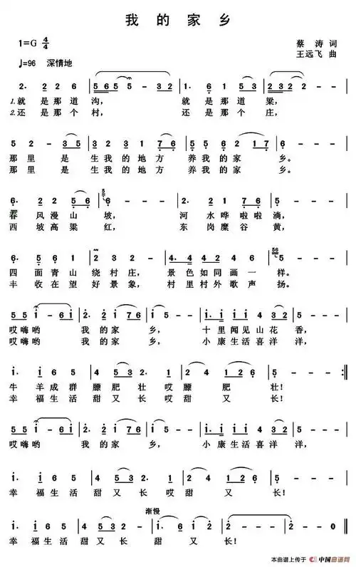我的家乡 - 简谱 - 歌谱简谱大全