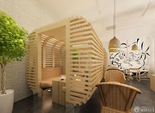 时尚混搭风格咖啡店卡座设计效果图