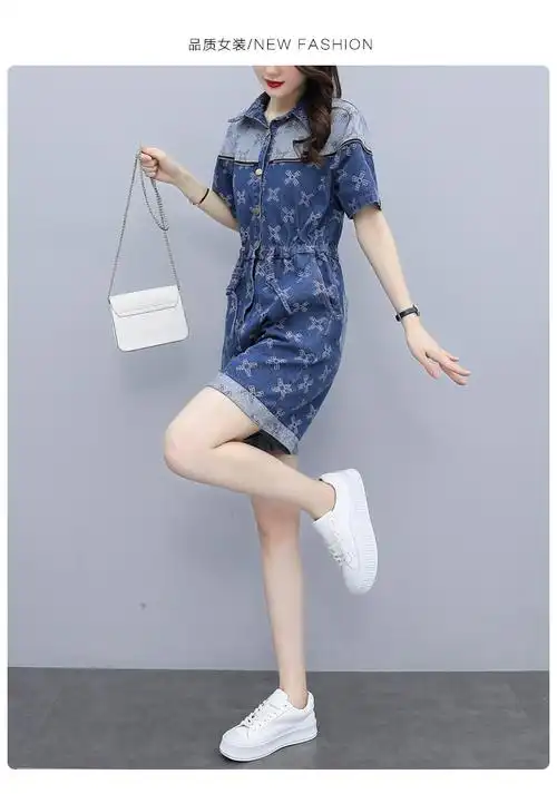 洋气减龄夏天牛仔连体短裤女生牛子连体裤工装牛仔连衣裤高腰显瘦小