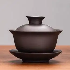 宜兴原矿紫砂盖碗功夫茶具茶备三才碗三才杯敬茶杯大号泡茶碗茶壶