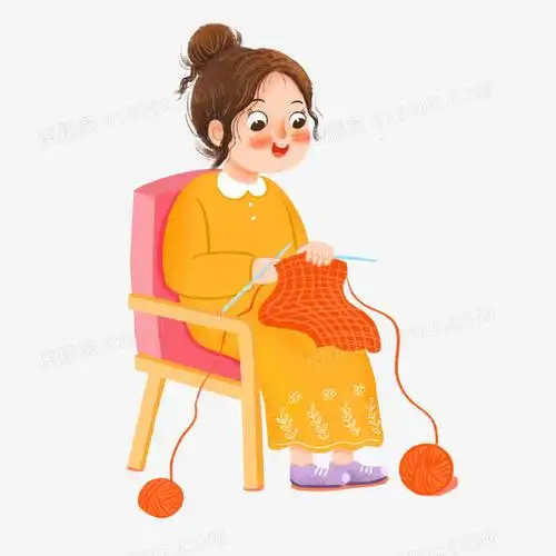 卡通手绘织毛衣的女孩免抠素材