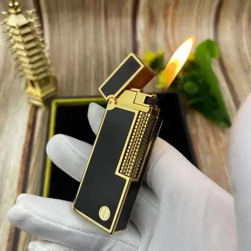 英国dunhill登喜路打火机朗声纯铜侧滑充气火机男士礼品金雕金