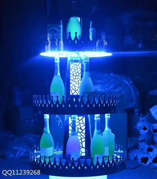不锈钢四层香槟塔 酒吧时尚酒架 充电型led七彩变色带遥控 旭星