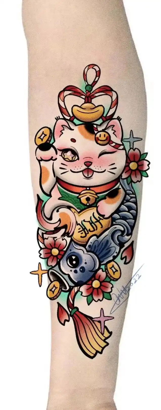 好看的招财猫纹身#彩色纹身 #日式纹身 #纹身图案手稿 #纹 - 抖音